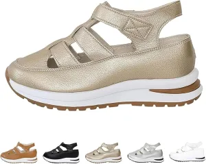 2025 New Women's Hollow Out Breathable Platform Wedge Sandals,Womens Stylish Orthopedic Roman Sandal,Closed Toe Platform Sandals Height-Boosting Thick Sole