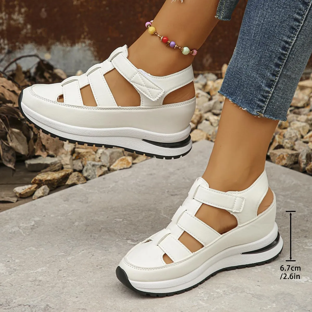 2025 New Women's Hollow Out Breathable Platform Wedge Sandals,Womens Stylish Orthopedic Roman Sandal,Closed Toe Platform Sandals Height-Boosting Thick Sole