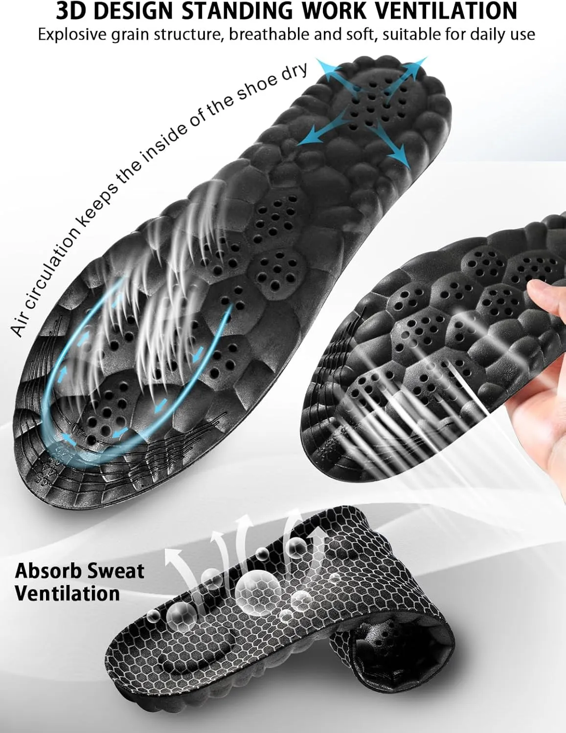 4D Cloud Insoles for Men and Women, Arch Support Insoles, Memory Foam Insoles, Shock Absorption and Cushioning Sports Shoe Insoles for Foot & Joint Support (L Men 8-9.5 | Women 9-10.5 Graphene Black)
