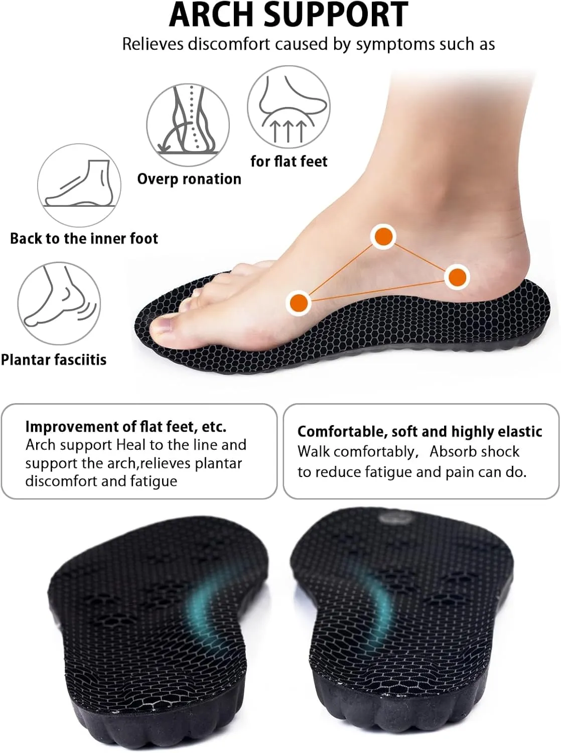 4D Cloud Insoles for Men and Women, Arch Support Insoles, Memory Foam Insoles, Shock Absorption and Cushioning Sports Shoe Insoles for Foot & Joint Support (L Men 8-9.5 | Women 9-10.5 Graphene Black)