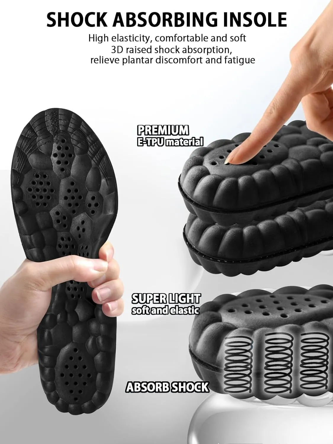 4D Cloud Insoles for Men and Women, Arch Support Insoles, Memory Foam Insoles, Shock Absorption and Cushioning Sports Shoe Insoles for Foot & Joint Support (L Men 8-9.5 | Women 9-10.5 Graphene Black)