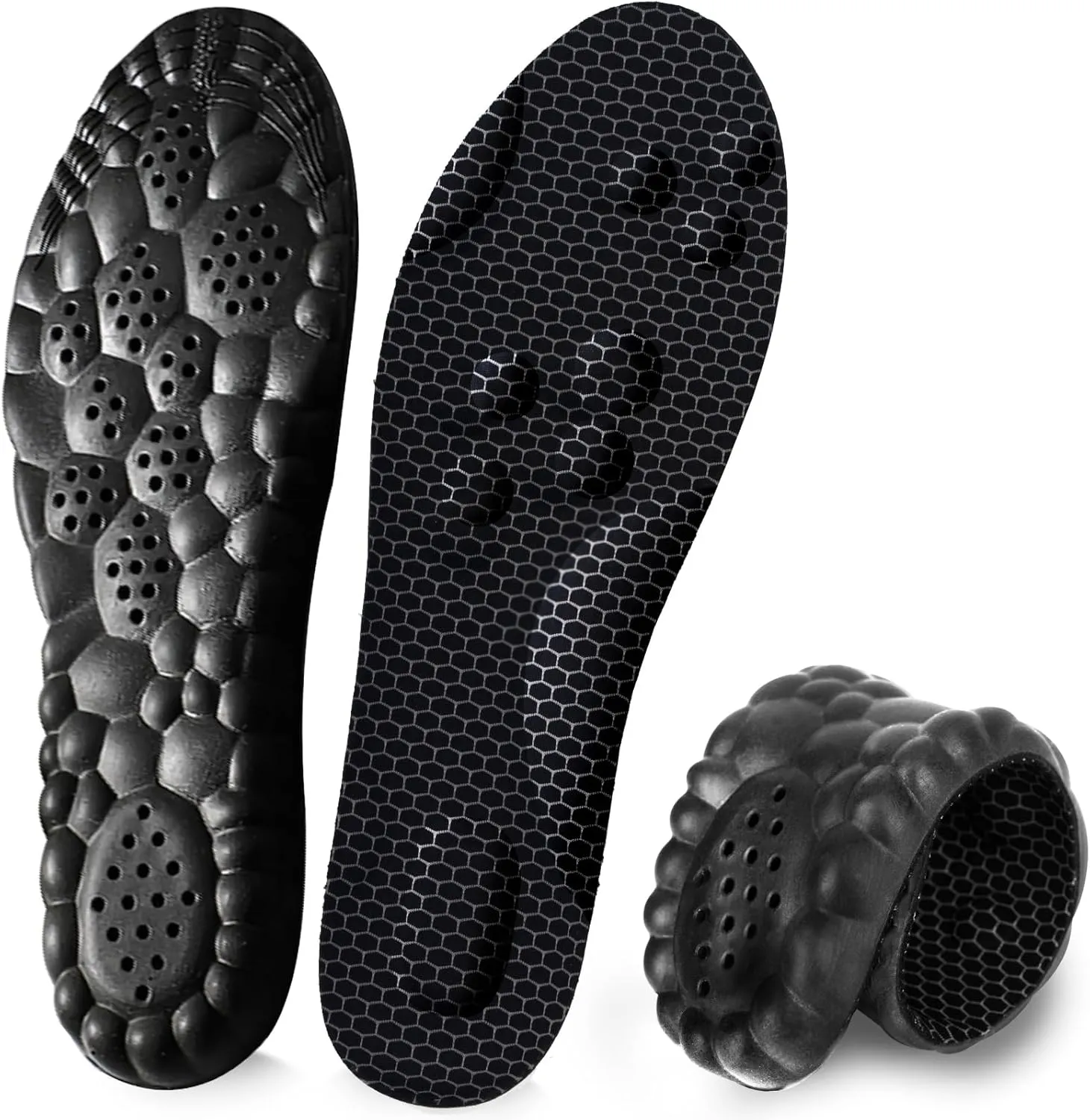 4D Cloud Insoles for Men and Women, Arch Support Insoles, Memory Foam Insoles, Shock Absorption and Cushioning Sports Shoe Insoles for Foot & Joint Support (L Men 8-9.5 | Women 9-10.5 Graphene Black)