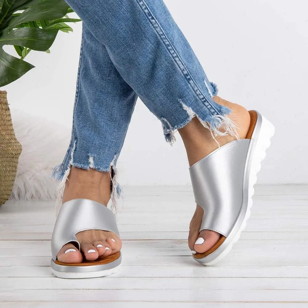 Acrossage Women Comfort Platform Wedge Sandals Open Toe Leather Bunion Slippers Lightweight Flip Flops Shoes for Summer