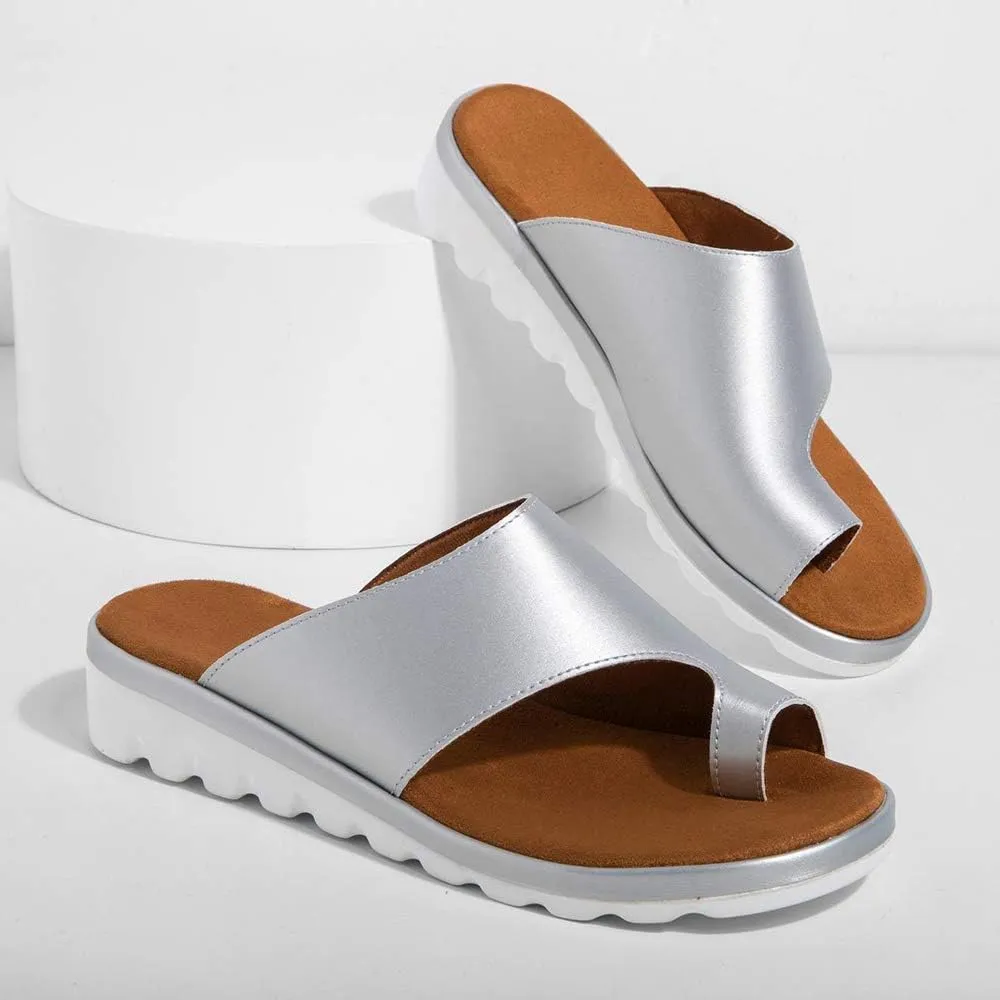 Acrossage Women Comfort Platform Wedge Sandals Open Toe Leather Bunion Slippers Lightweight Flip Flops Shoes for Summer