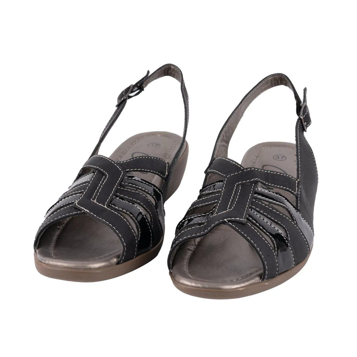 Alex Siha Strap Flat Sandals Leather Black Colour For Women