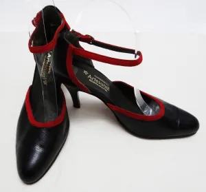 Artesanal Tango Ankle Strap Pumps with Red Trim, UK6