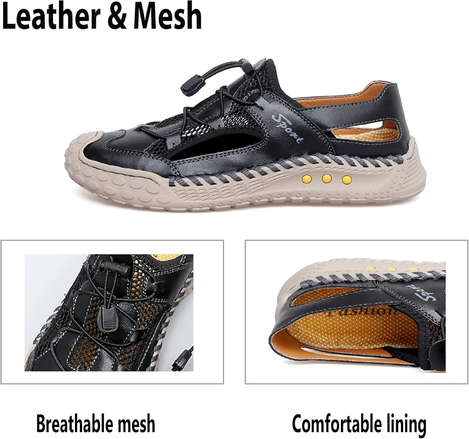 Asifn Mens Closed Toe Sandals Outdoor Beach Sneakers Breathable Lightweight Fisherman Shoes Casual Leather Hiking