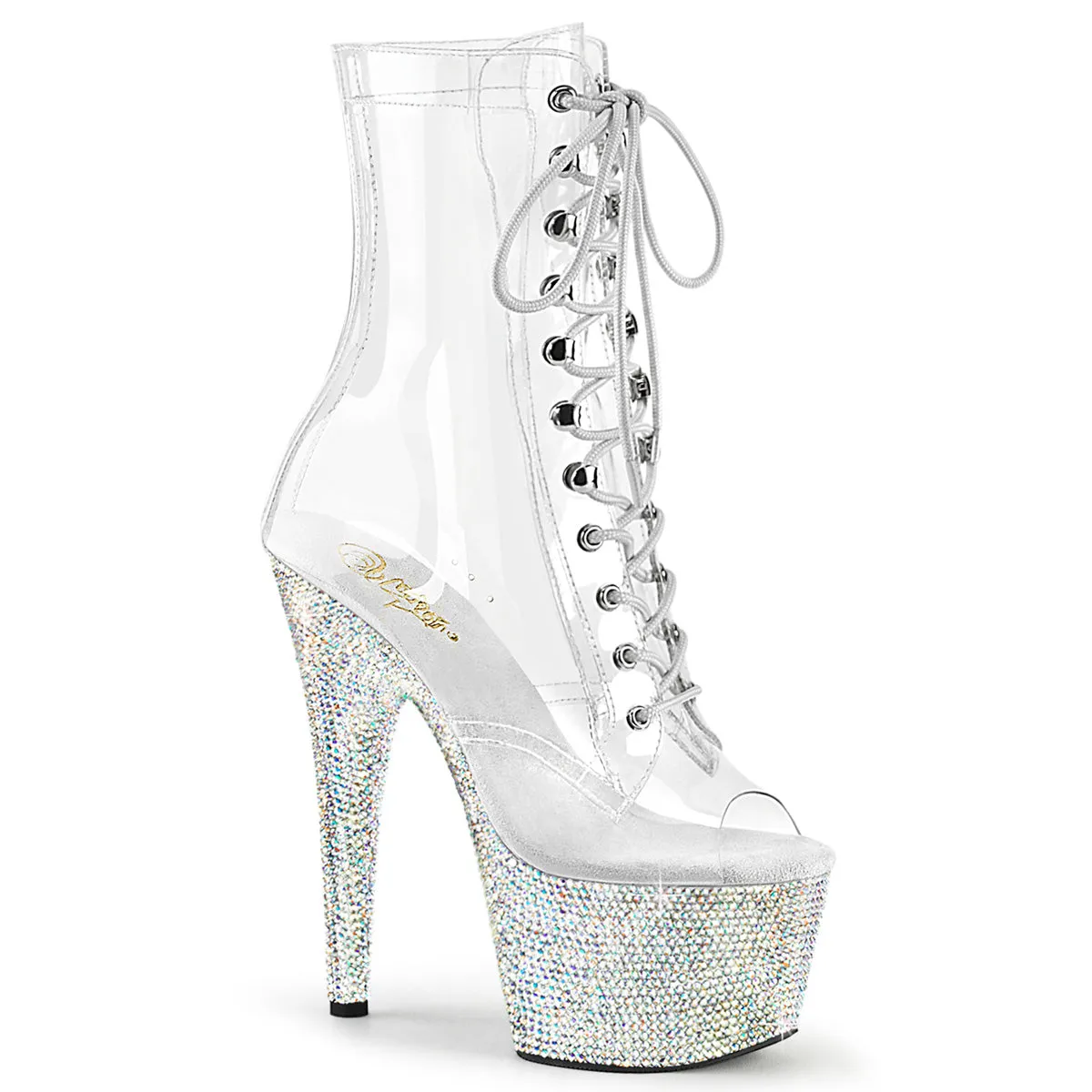 BEJEWELED-1021C-7 Pleaser Clear/Silver Sexy Platform Shoes (Pole Dancing Heels)