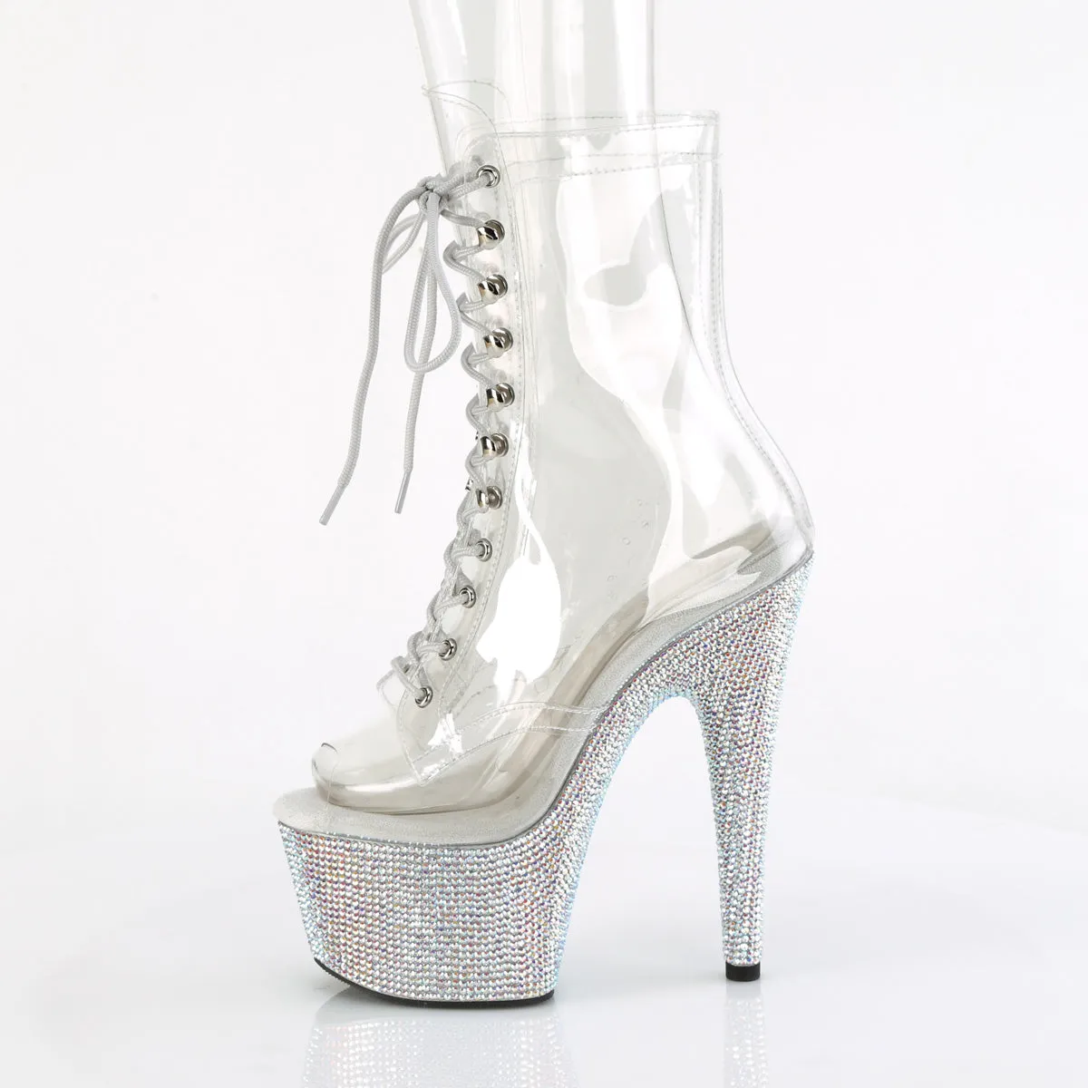 BEJEWELED-1021C-7 Pleaser Clear/Silver Sexy Platform Shoes (Pole Dancing Heels)