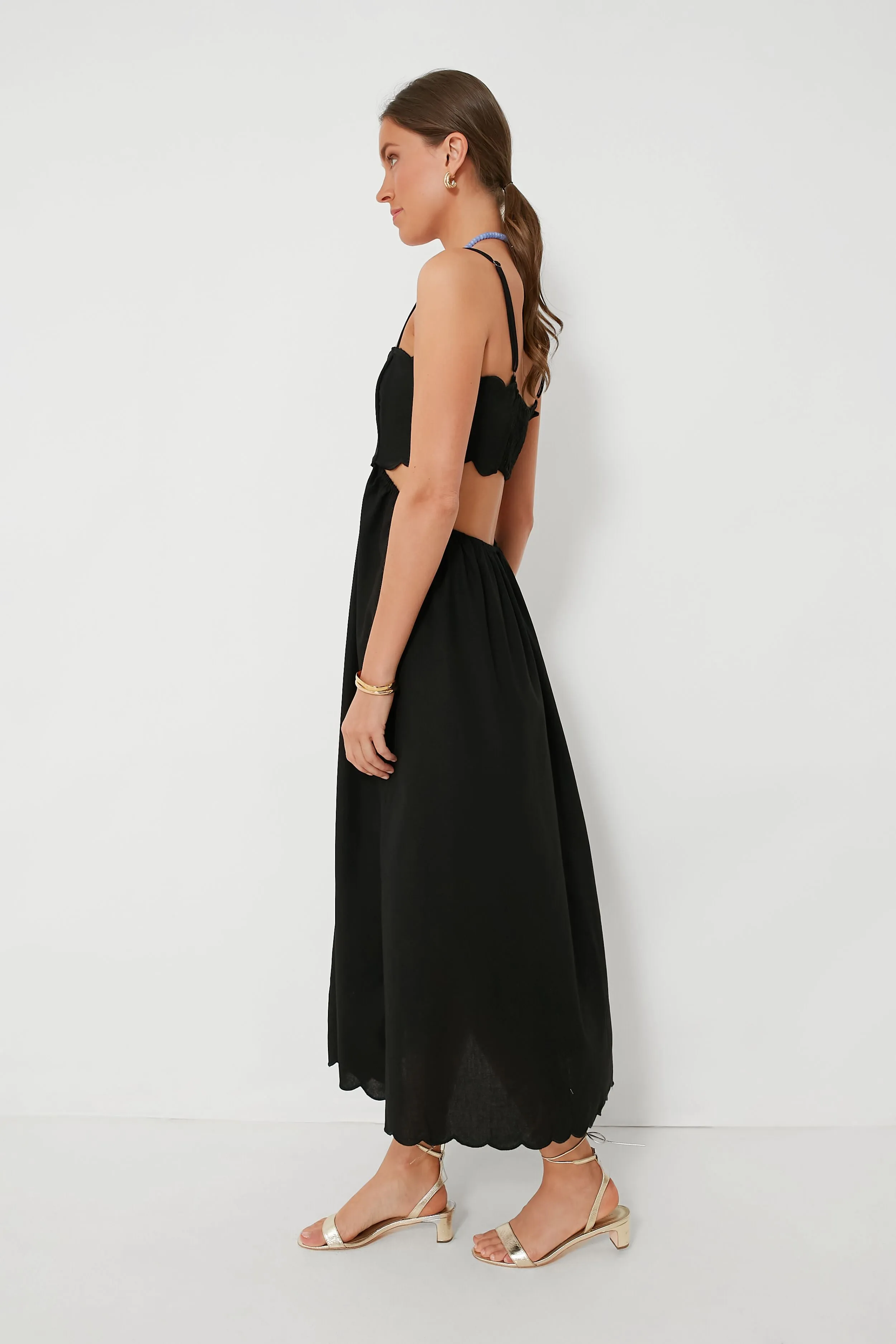 Black Scallop Hem Dress