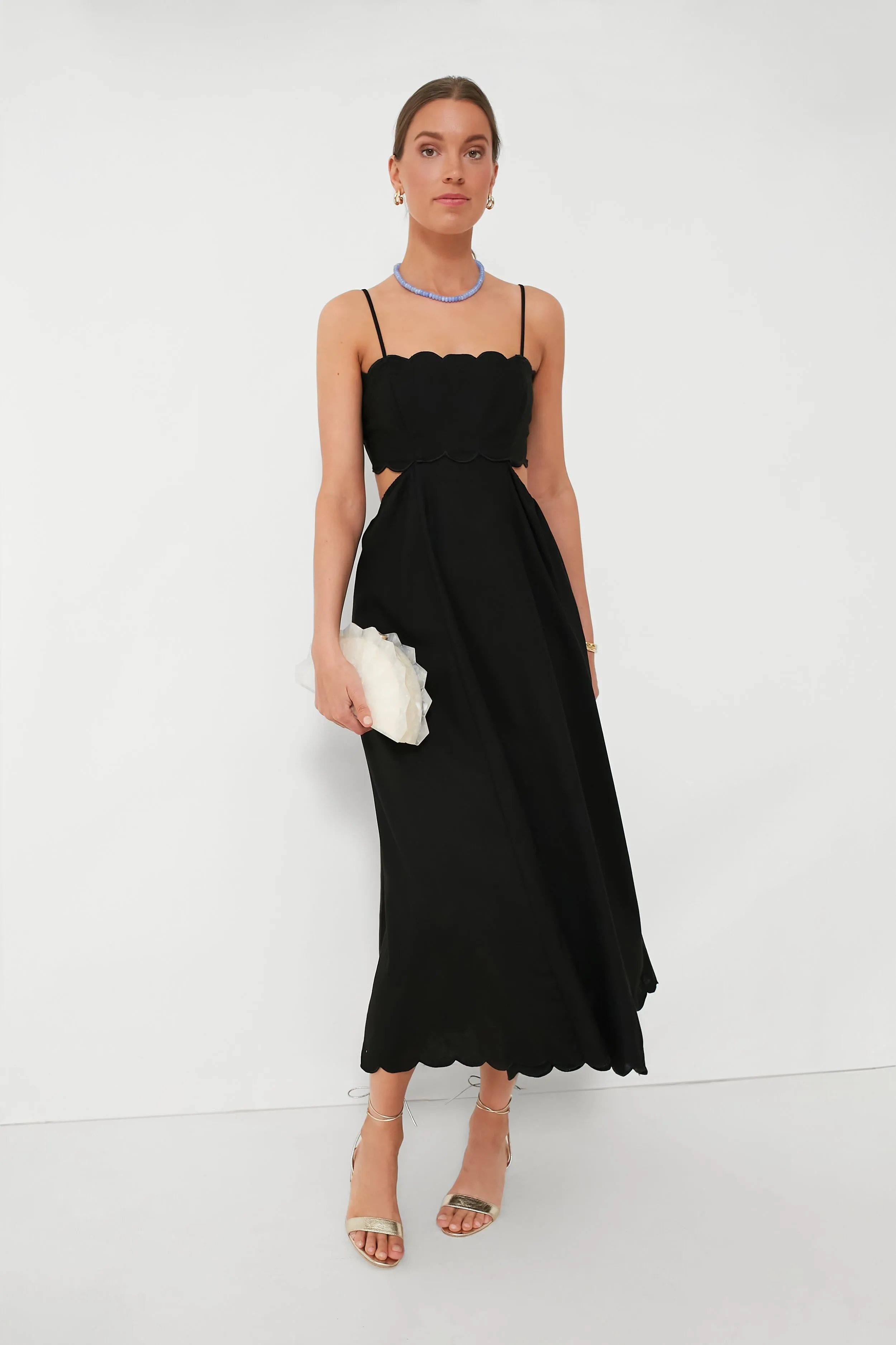 Black Scallop Hem Dress