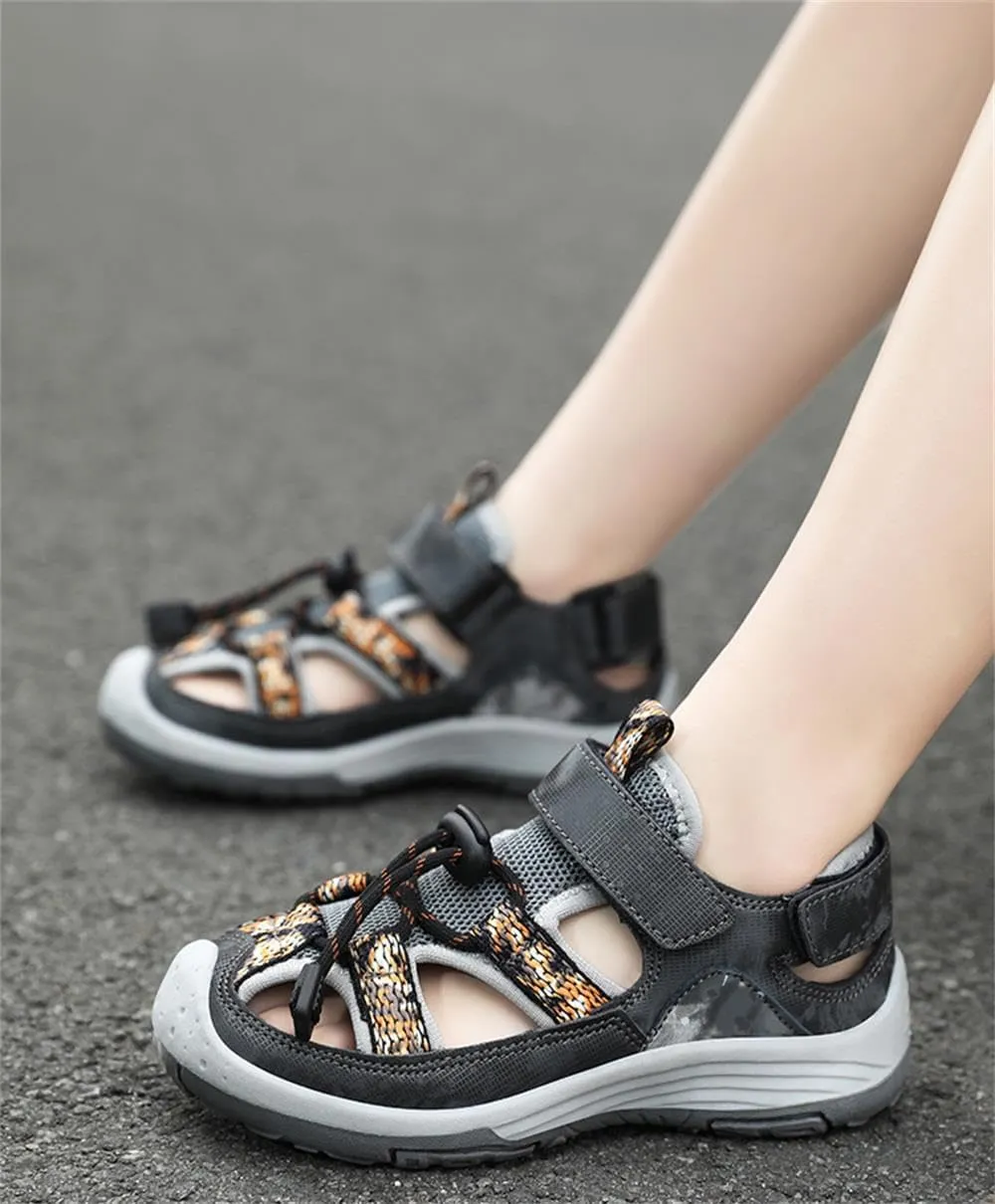 Boys Girls Big Kids Close Toe Drawstring Outdoor Summer Sandals Hook & Loop Light-Weight Soft Sole Beach Sandals