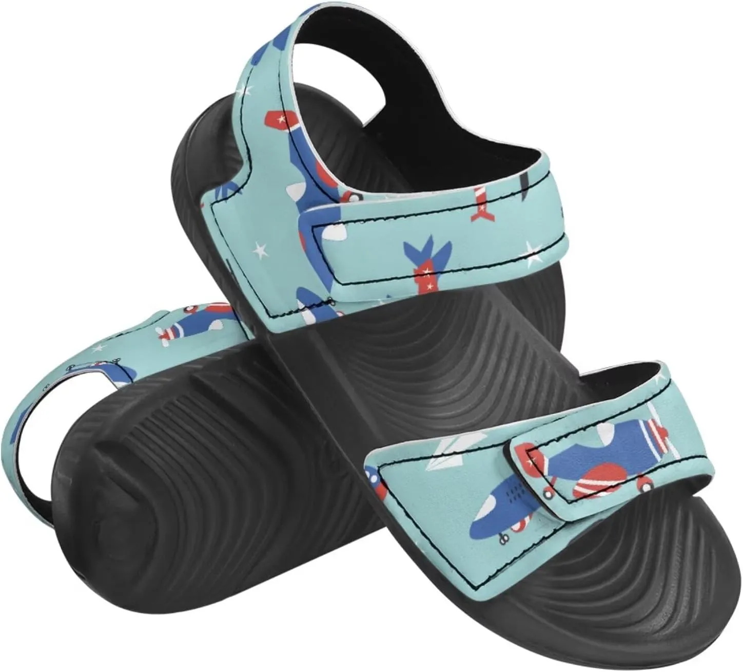 Boys Tractor Print Sandals Adjustable Sport Outdoor Athletic Sandals for Summer Lightweight Beach Water Shoes Toddler/Little Kid/Big Kid