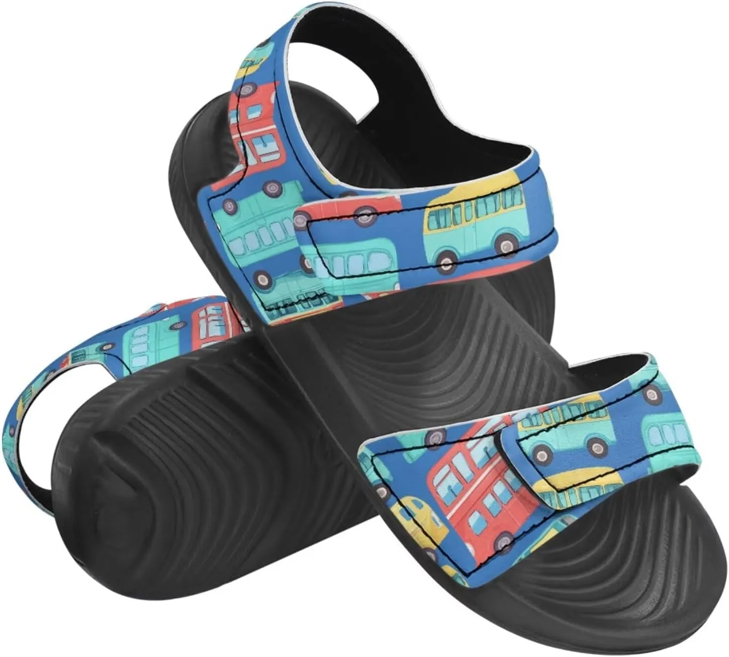 Boys Tractor Print Sandals Adjustable Sport Outdoor Athletic Sandals for Summer Lightweight Beach Water Shoes Toddler/Little Kid/Big Kid