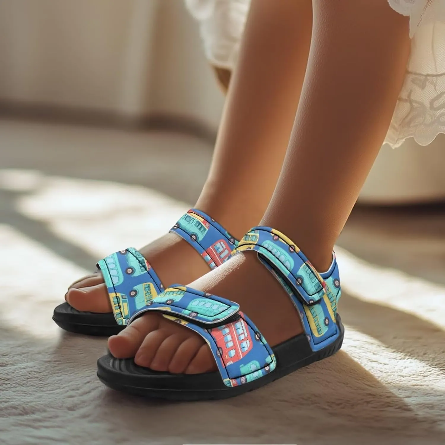 Boys Tractor Print Sandals Adjustable Sport Outdoor Athletic Sandals for Summer Lightweight Beach Water Shoes Toddler/Little Kid/Big Kid