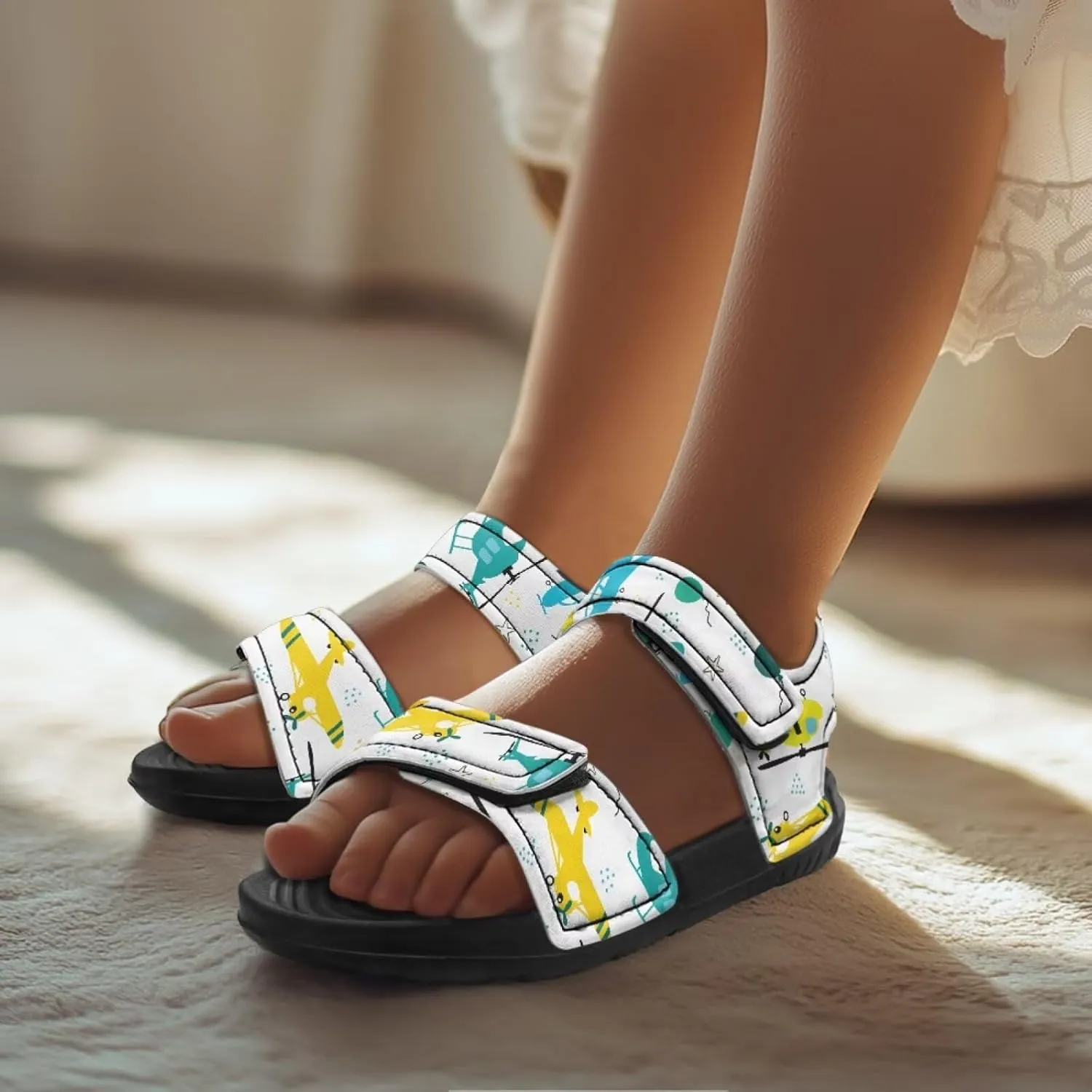 Boys Tractor Print Sandals Adjustable Sport Outdoor Athletic Sandals for Summer Lightweight Beach Water Shoes Toddler/Little Kid/Big Kid