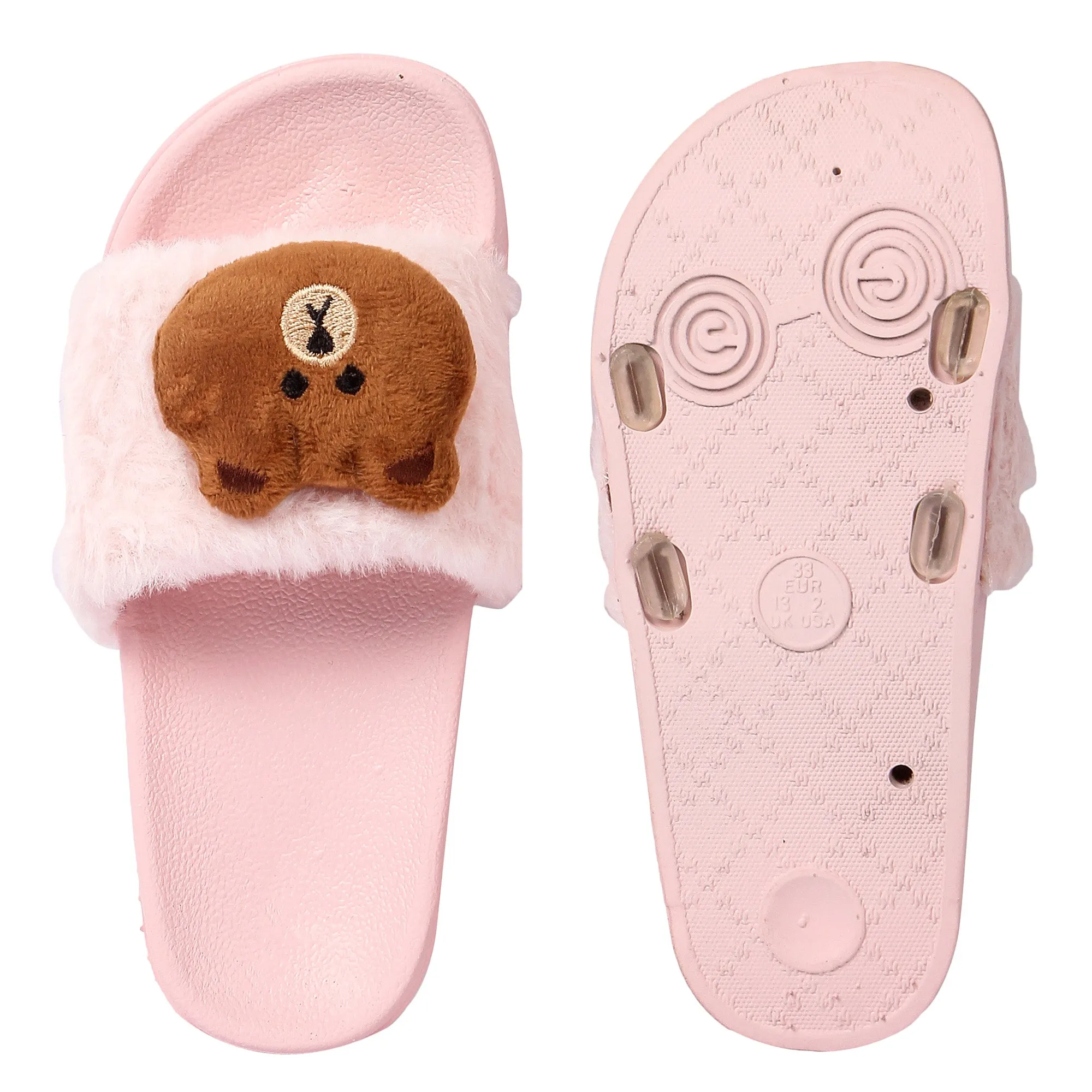 Brauch Women's Pink Fur Bear Slides