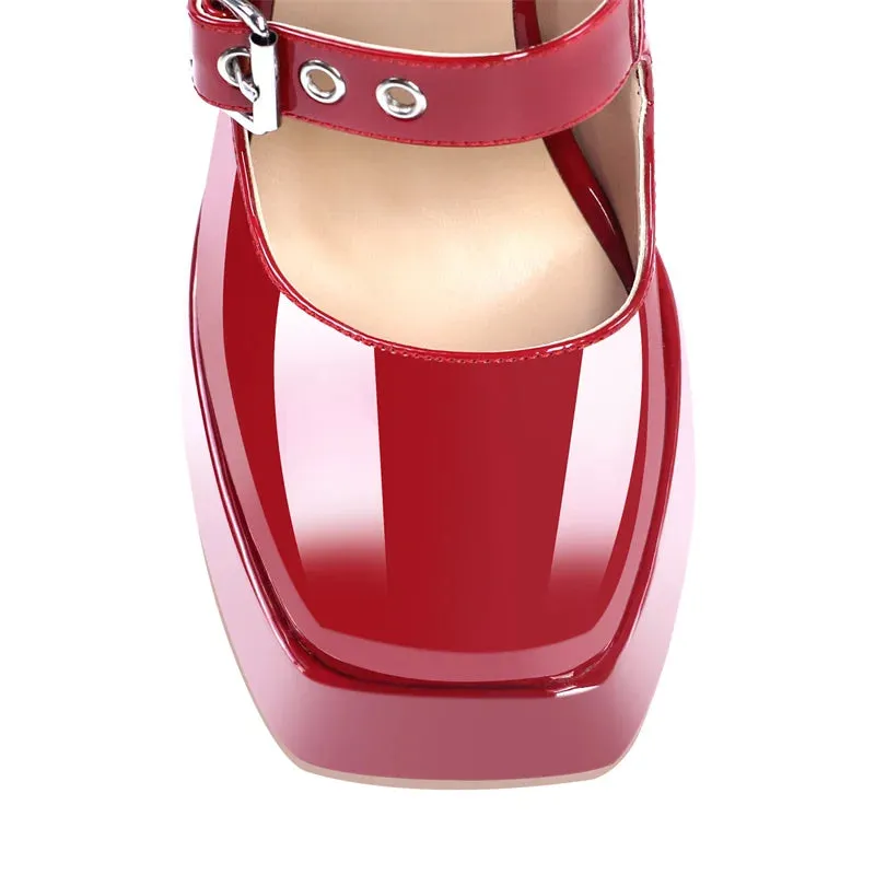 Buckles Straps Platform Pumps Gothic Block High Heels Shoes