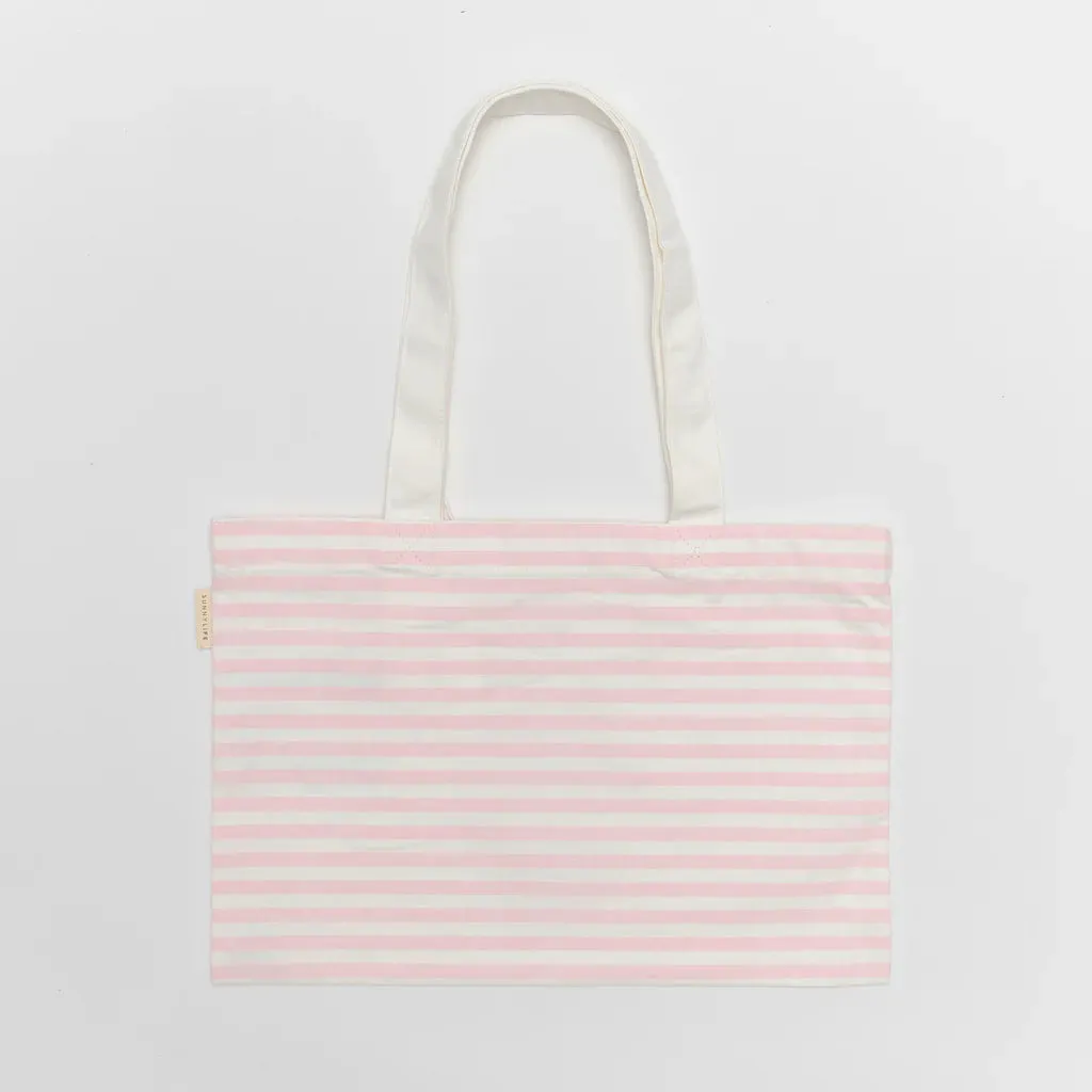 Canvas Beach Bag - Strawberry Sunshine Pink Stripe