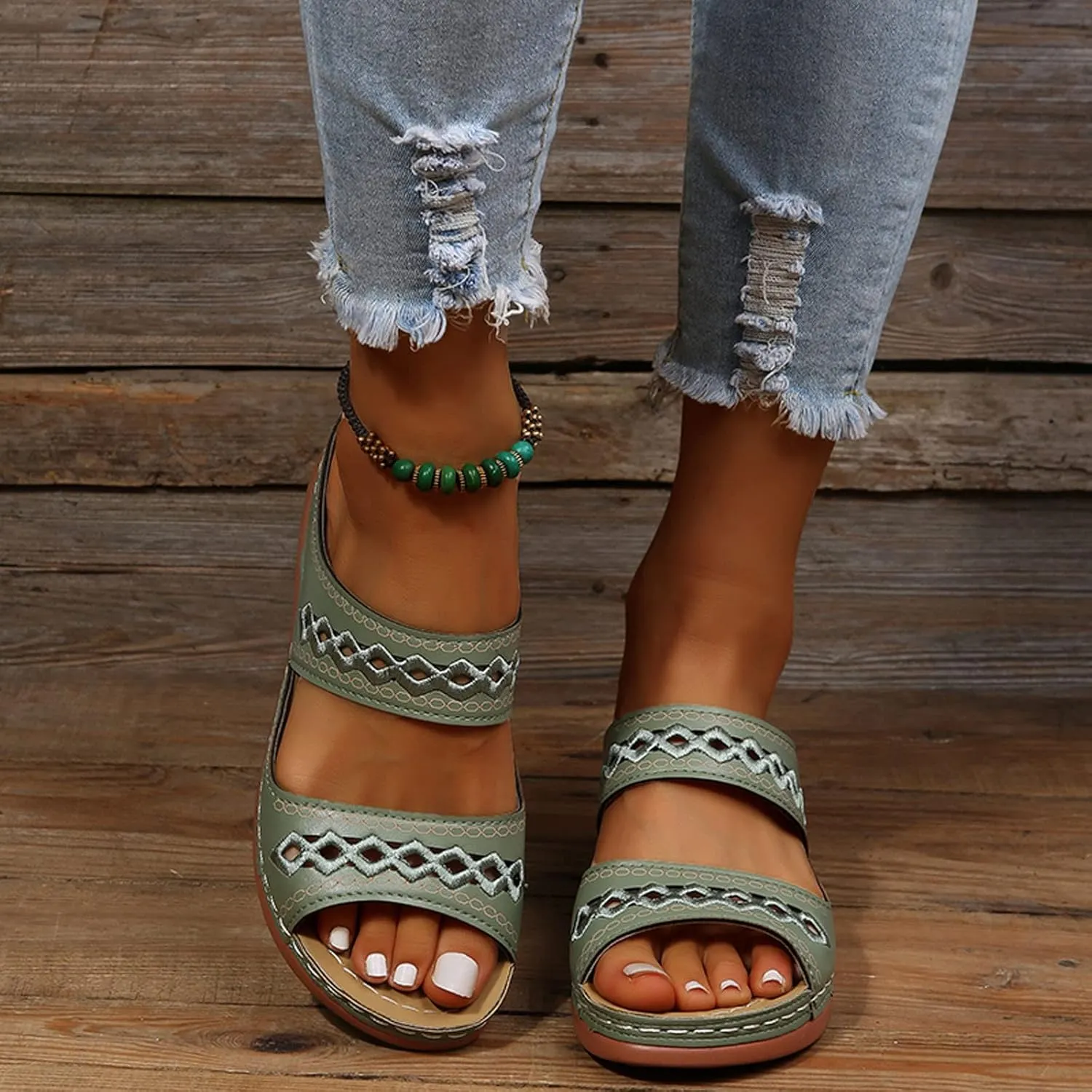 Cathalem Orthopedic Sandals for Women Comfortable Walking Sandals with Arch Support Platform Wedge Slides Shoes