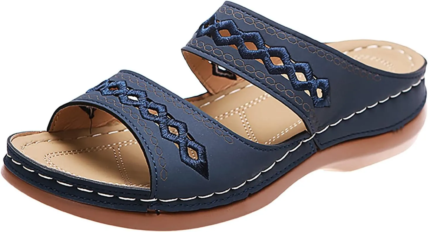 Cathalem Orthopedic Sandals for Women Summer Dressy Open Toe Ankle Strap Platform Sandals Casual Strappy Low Wedges Sandals