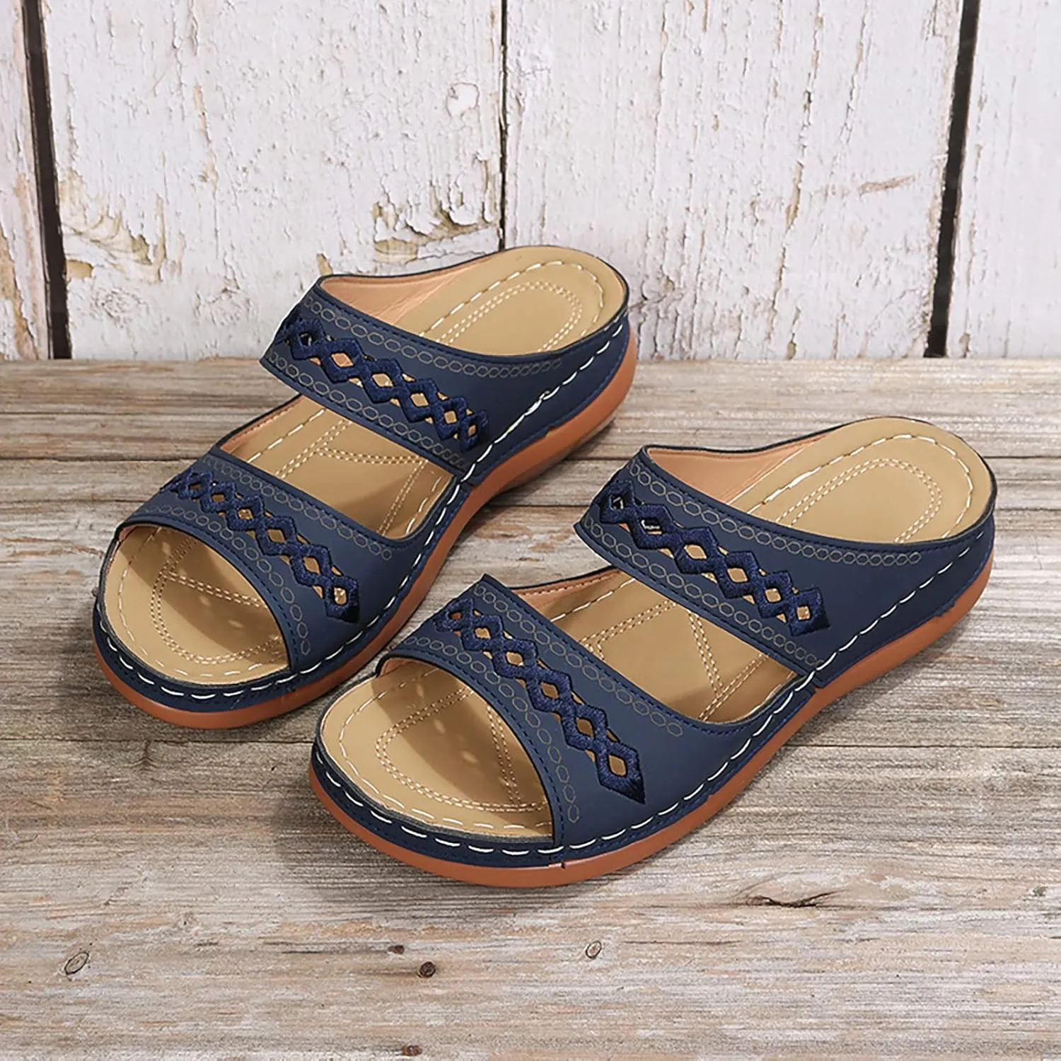 Cathalem Orthopedic Sandals for Women Summer Dressy Open Toe Ankle Strap Platform Sandals Casual Strappy Low Wedges Sandals