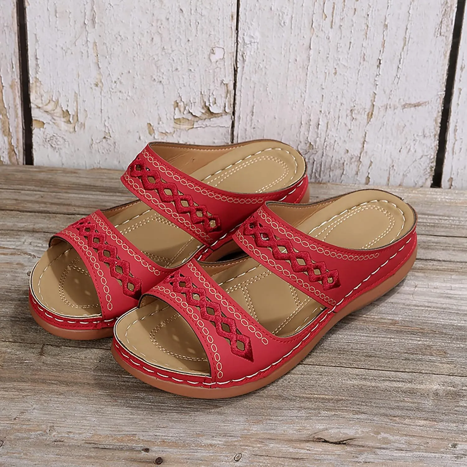 Cathalem Sandals for Women Orthopedic Walking Shoes Black Flat Sandals for Women Arch Support Slides for Women