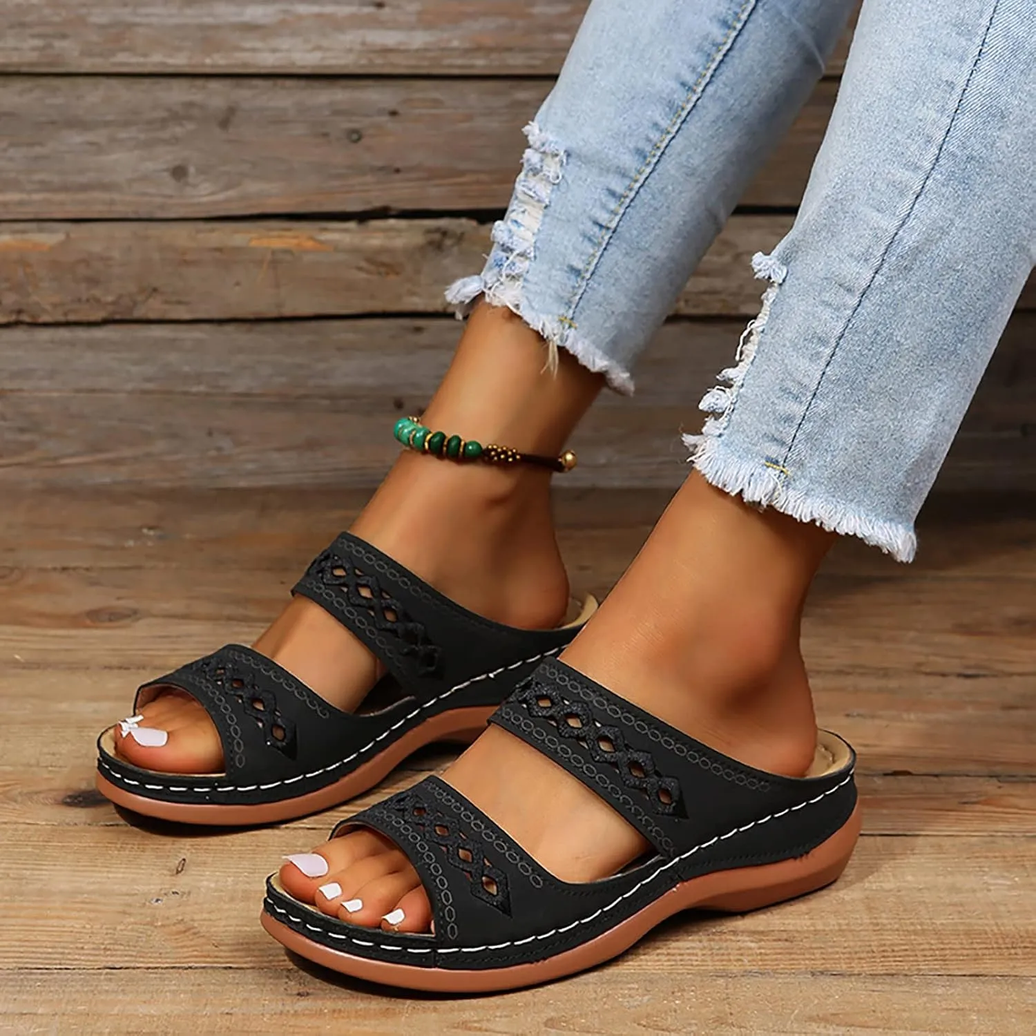 Cathalem Summer Sandals for Women 2024 Comfortable Walking Sandals with Arch Support Platform Wedge Slides Shoes