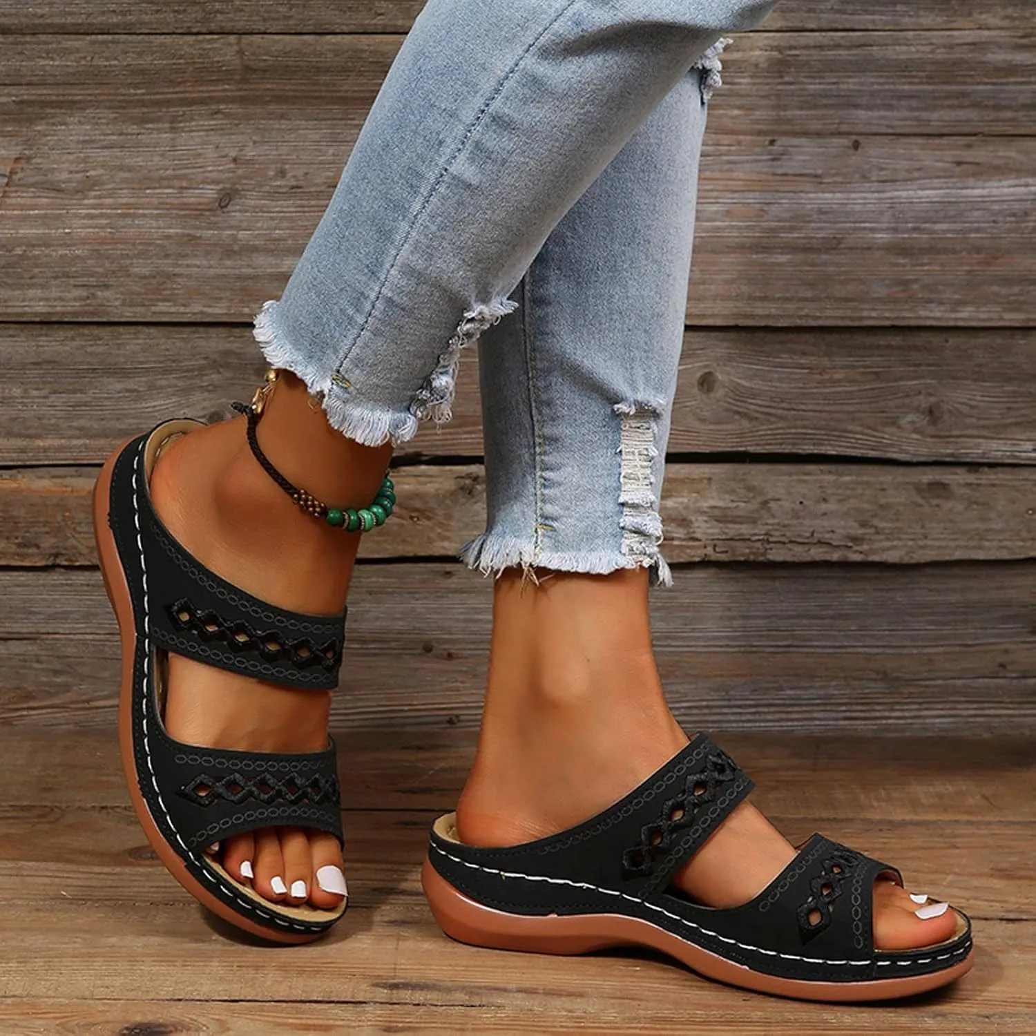 Cathalem Summer Sandals for Women 2024 Comfortable Walking Sandals with Arch Support Platform Wedge Slides Shoes