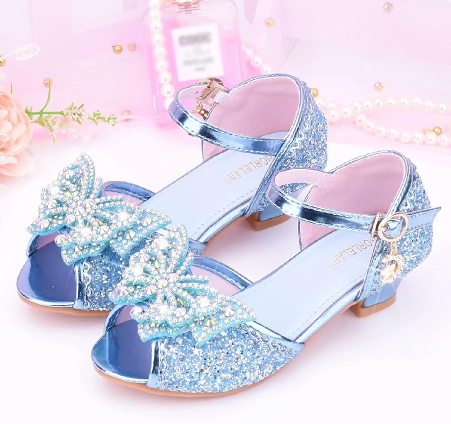 Children Shoes With Diamond Shiny Sandals Princess Shoes Bow High Heels Show Princess Indoor Soccer Shoes for