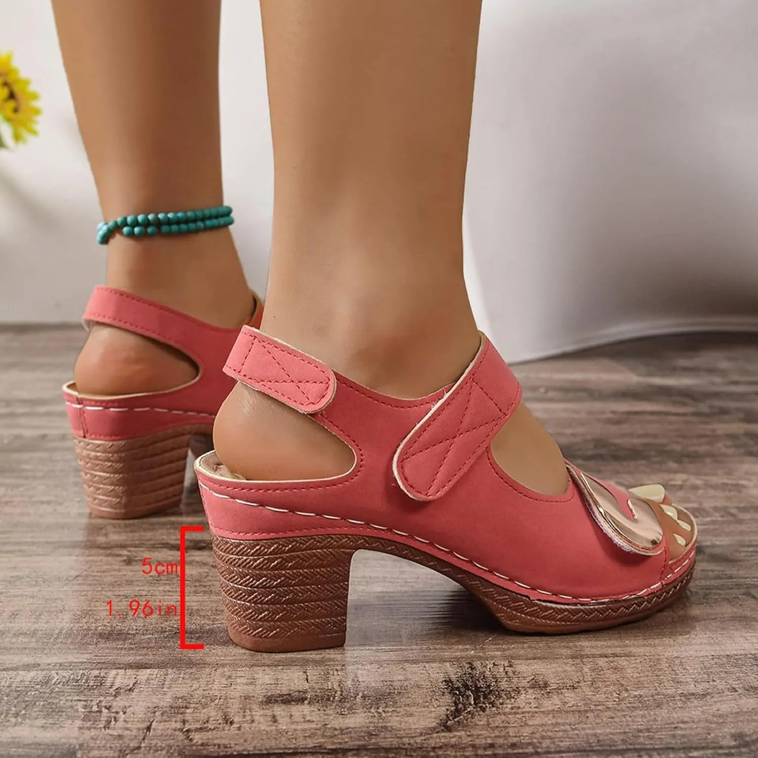 Chunky Block Heeled Sandals for Women Dressy Arch Support Ankle Strap Wedge Sandals Summer Open Toe Sandal Hollow Out Open Toe Low Heel Breathable Shoes Vacation Beach Shoes