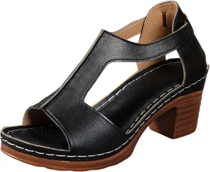 Chunky Heel Sandals for Women 2025 Dressy Summer Heeled Sandals, Fish Mouth Open Toe High Heels Hollow Out Breathable Dress Shoes Casual Comfortable Slip On Walking Sandal