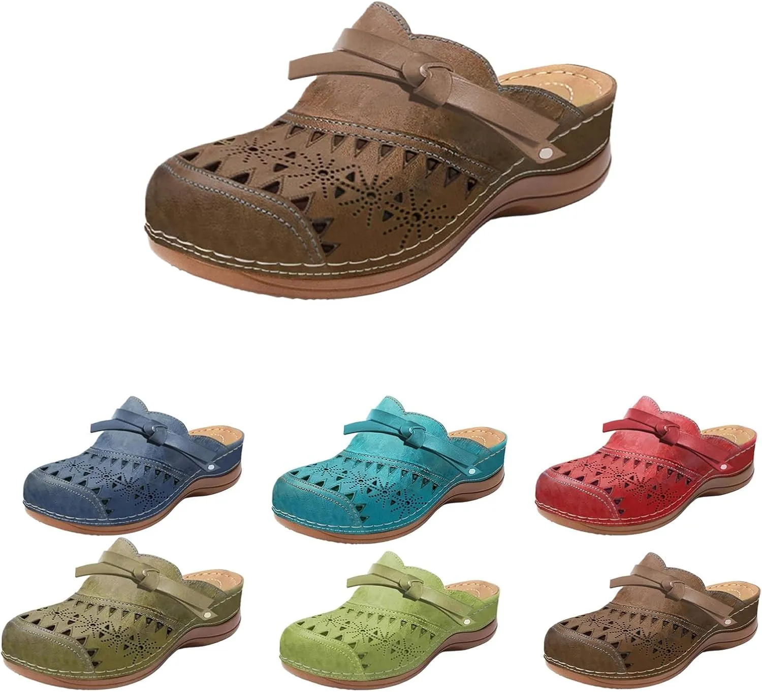 Closed Toe Sandals for Women, 2025 New Clogs for Women Wide Width Wedge Sandals Hollow Out Closed Toe Slip On Slippers Arch Support Outdoor Beach Slippers
