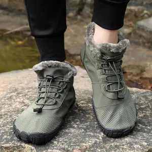 Crzidha Barefoot Shoe for Women Men,Warm Fleece Winter Lined Waterproof Wide Toe Box Snow Boots Ultra Soft Non Slip Sole Winter Outdoor Trail Hiking Trekking Pull On Ankle Boots with Elastic Cord Buckle