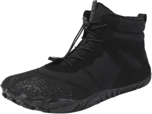 Crzidha Barefoot Shoe for Women Men,Warm Fleece Winter Lined Waterproof Wide Toe Box Snow Boots Ultra Soft Non Slip Sole Winter Outdoor Trail Hiking Trekking Pull On Ankle Boots with Elastic Cord Buckle
