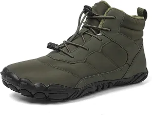 Crzidha Barefoot Shoe for Women Men,Warm Fleece Winter Lined Waterproof Wide Toe Box Snow Boots Ultra Soft Non Slip Sole Winter Outdoor Trail Hiking Trekking Pull On Ankle Boots with Elastic Cord Buckle