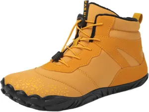 Crzidha Barefoot Shoe for Women Men,Warm Fleece Winter Lined Waterproof Wide Toe Box Snow Boots Ultra Soft Non Slip Sole Winter Outdoor Trail Hiking Trekking Pull On Ankle Boots with Elastic Cord Buckle