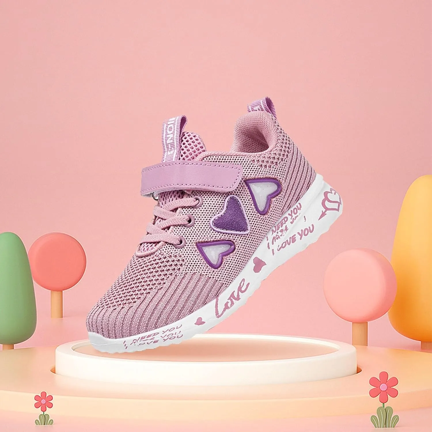 Cute Toddler Dress Shoes Kids Children Sports Shoes Spring/Summer Colorful Mesh Heart Shaped Youth Girl Tennis Shoes