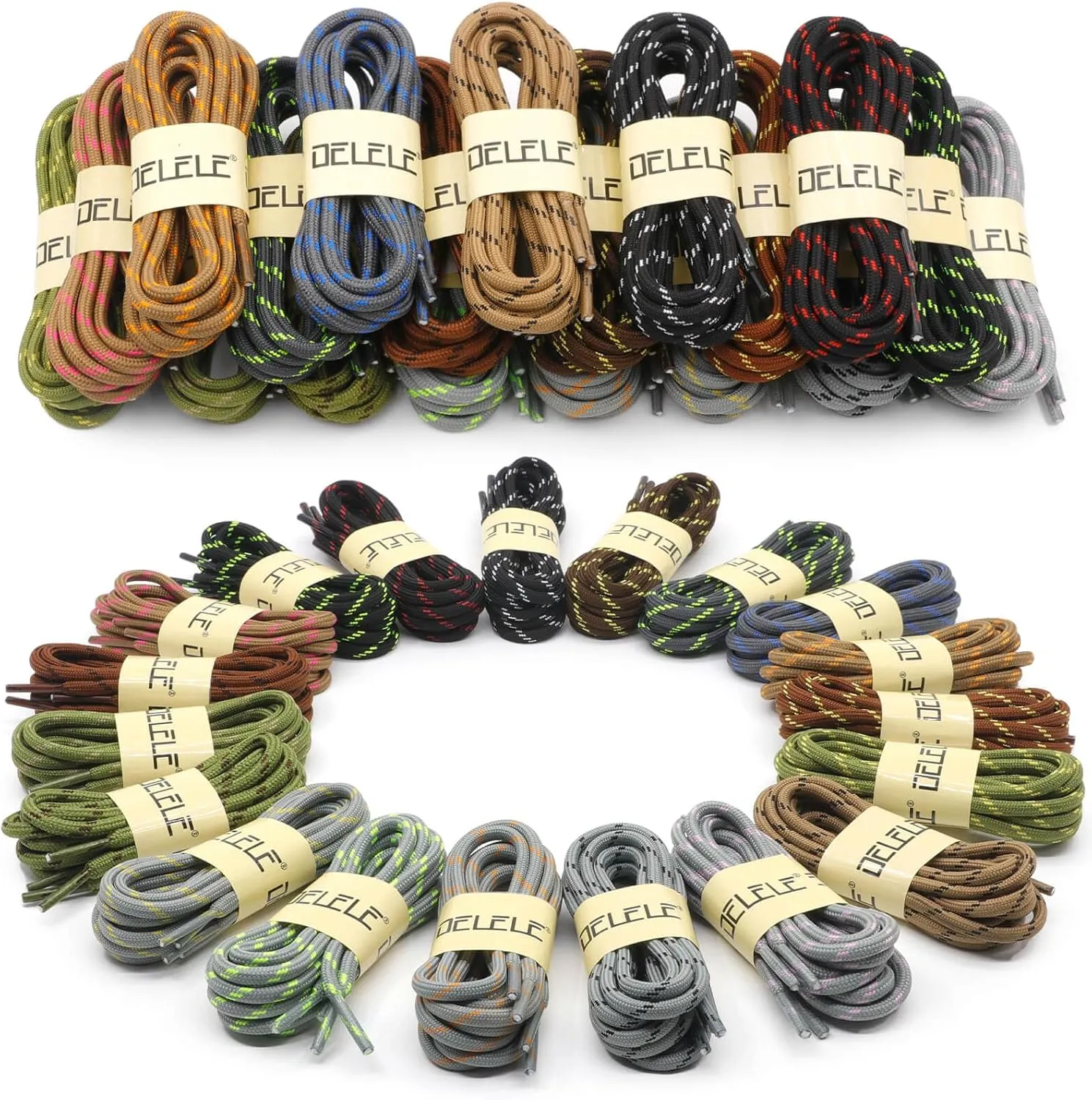 DELELE Round Work Boot Laces: Heavy Duty Hiking Shoe Laces for Boots 2 Pair