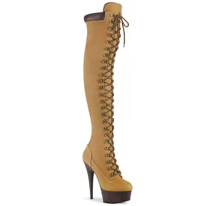 DELIGHT-3000TL Pleaser Tan Nubuck Faux Leather/Dark Brown Matte Sexy Platform Shoes (Pole Dancing Heels)