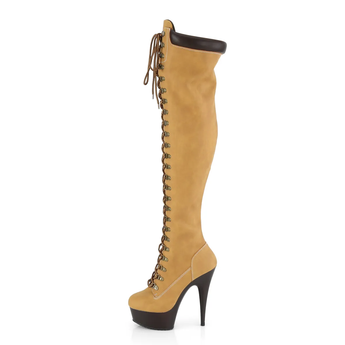 DELIGHT-3000TL Pleaser Tan Nubuck Faux Leather/Dark Brown Matte Sexy Platform Shoes (Pole Dancing Heels)