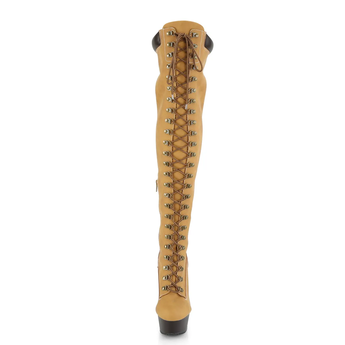 DELIGHT-3000TL Pleaser Tan Nubuck Faux Leather/Dark Brown Matte Sexy Platform Shoes (Pole Dancing Heels)