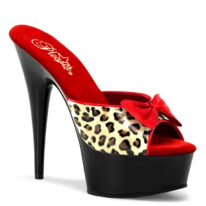 DELIGHT-601-6 Pleaser Tan Leopard Print Faux Leather/Black Sexy Platform Shoes (Pole Dancing Heels)
