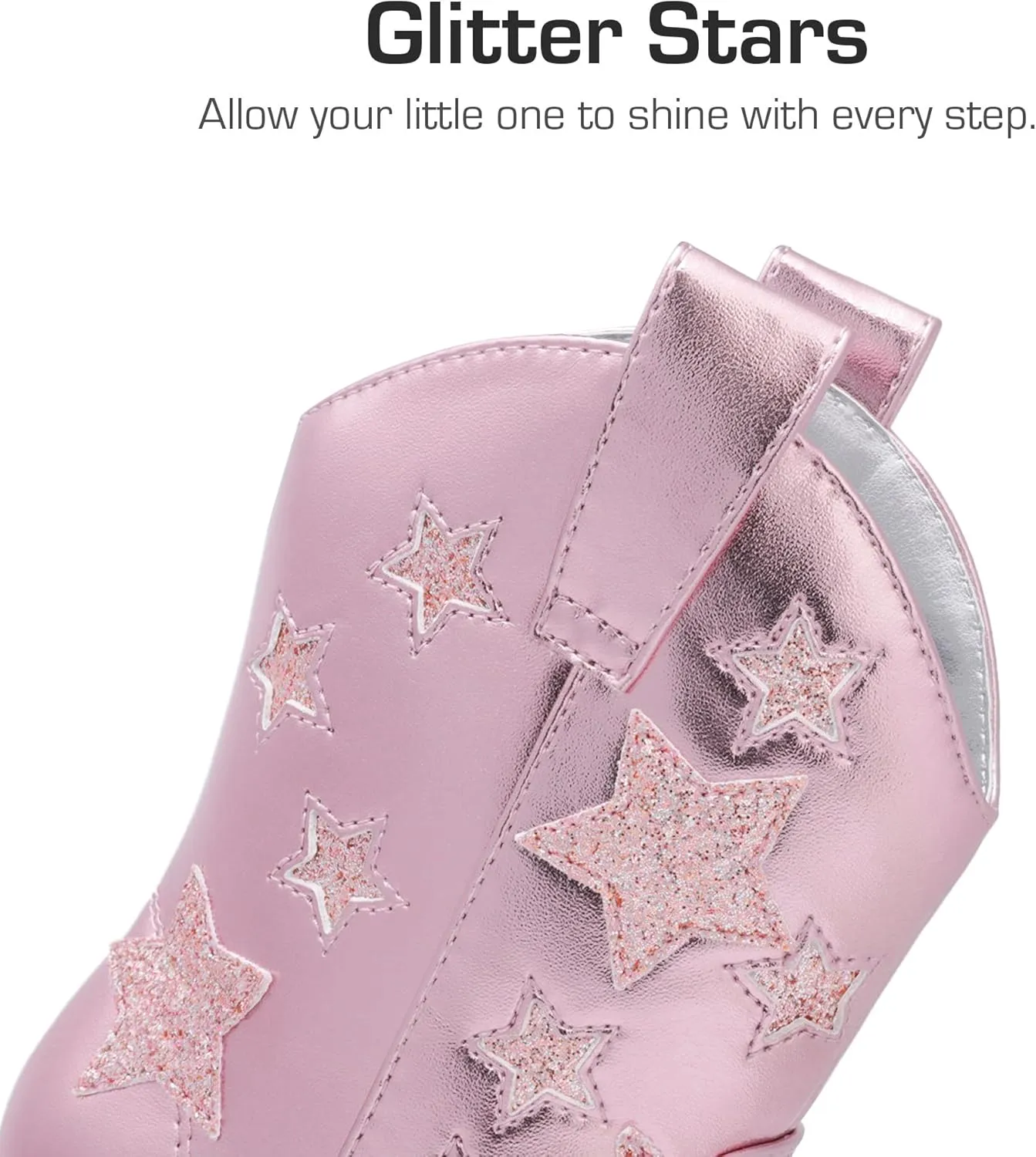 DREAM PAIRS Girls Cowgirl Boots Mid Calf Glitter Cowboy Western Boots Toddler Girls Star Riding Shoes