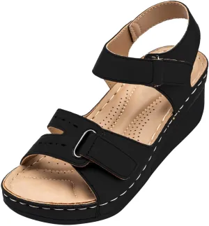 Eduavar Wedge Sandals for Women, Walking Sandals Women Comfort Orthopedic Sandals Platform Open Toe Sandals with Buckle Strap