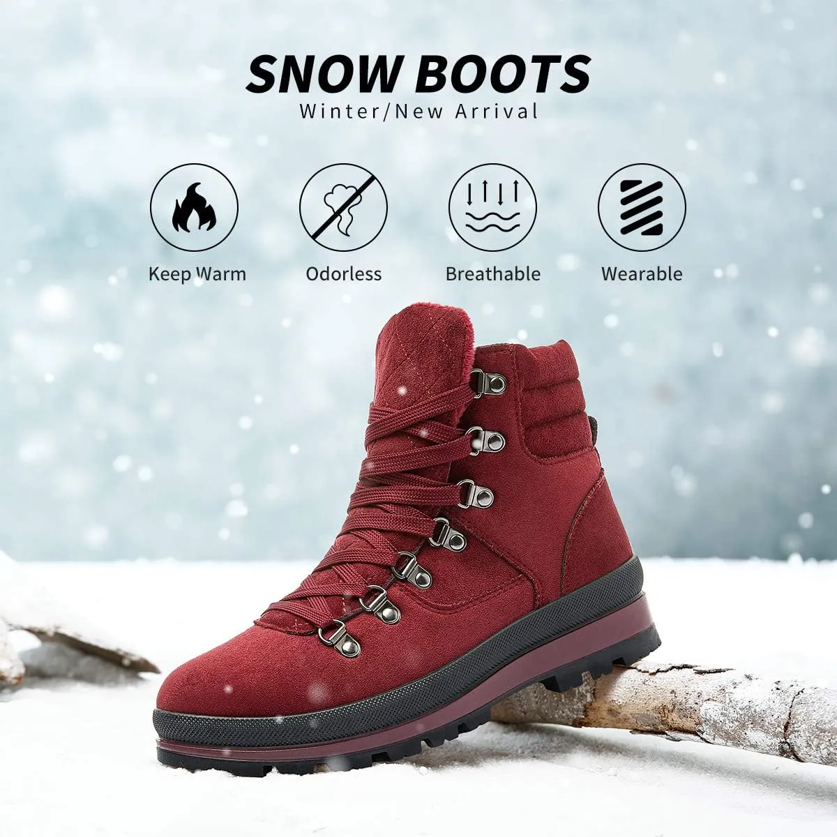 FRACORA Womens Combat Boots Lace Up Ankle Boots Winter Snow Boot Side Zipper Fashion Booties
