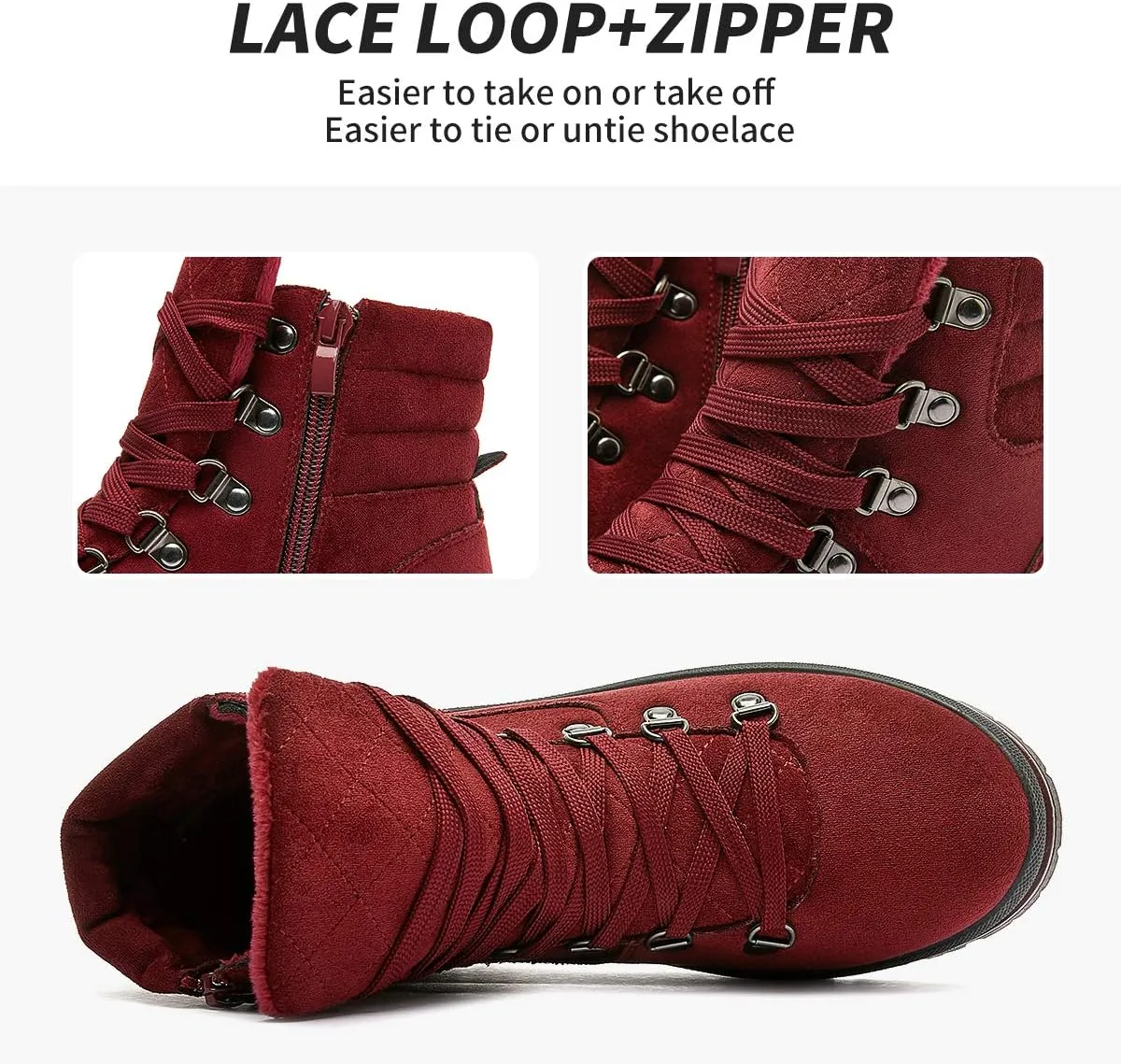 FRACORA Womens Combat Boots Lace Up Ankle Boots Winter Snow Boot Side Zipper Fashion Booties