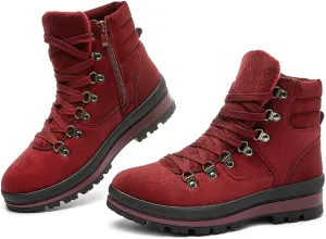 FRACORA Womens Combat Boots Lace Up Ankle Boots Winter Snow Boot Side Zipper Fashion Booties
