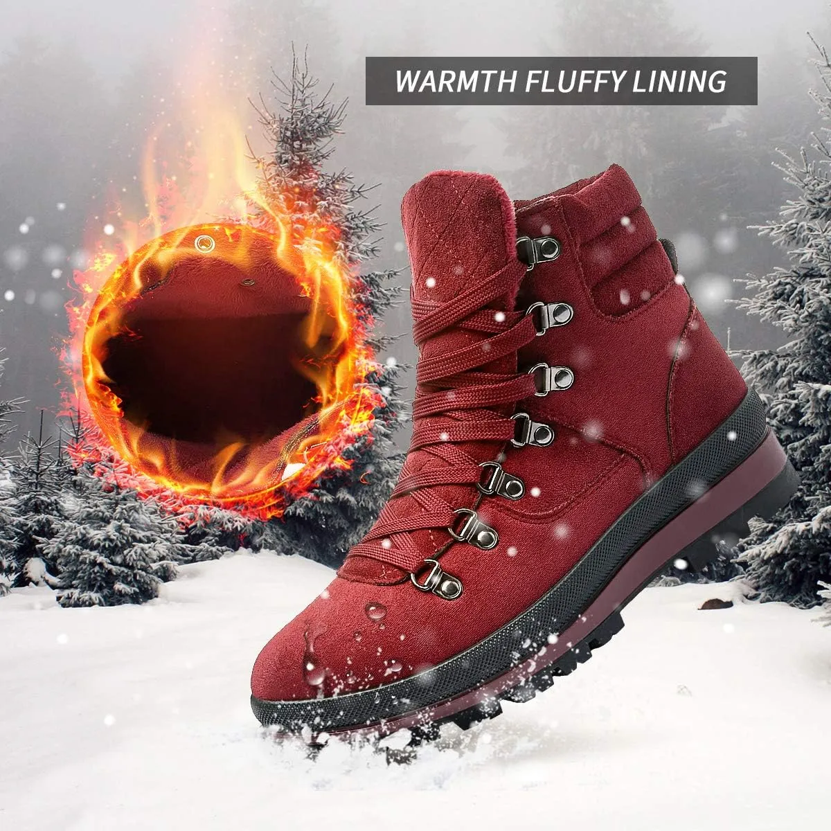 FRACORA Womens Combat Boots Lace Up Ankle Boots Winter Snow Boot Side Zipper Fashion Booties