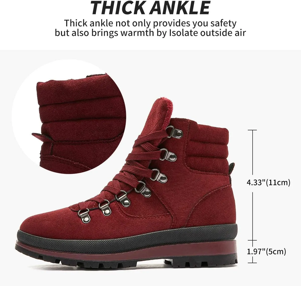 FRACORA Womens Combat Boots Lace Up Ankle Boots Winter Snow Boot Side Zipper Fashion Booties